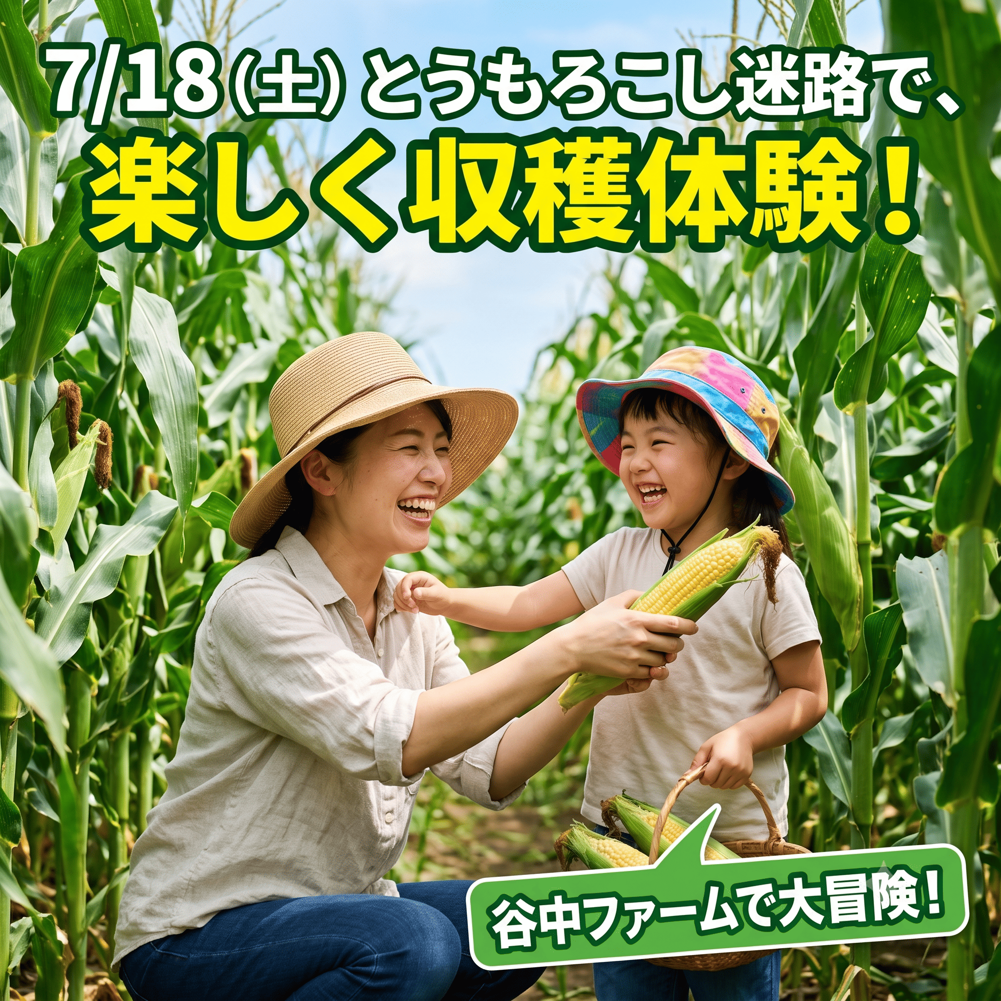 【7/18（土）に変更】とうもろこし迷路で、楽しく収穫体験！
